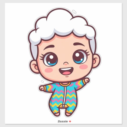 Sticker Bébé Heureux Dessin Animé (Feuille)