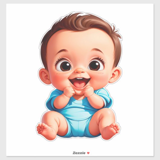 Sticker Bébé Heureux Dessin Animé (Feuille)