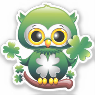 Sticker Bébé Hibou Mignon St Patrick Dessin Animé