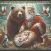 Sticker Bébé Jésus avec Père Noël et la faune (Devant)