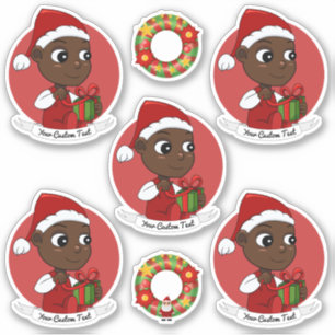 Sticker Bébé mignon avec le présent dessin animé de Noël S