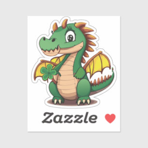 Sticker Bébé mignon Bon Dragon De Chuck Avec Quatre Feuill