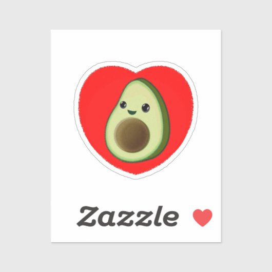 Sticker Bébé mignon Dessin Avocado Dans Le Coeur Rouge (Feuille)