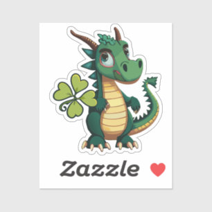 Sticker Bébé Mignon Dragon Chanceux Avec Trèfle à Quatre F
