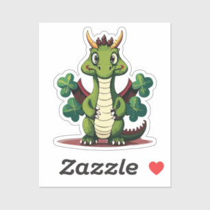 Sticker Bébé Mignon Dragon Chanceux Avec Trèfle à Quatre F