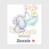 Sticker Bébé mignon Eléphant Attraper Étoiles Tombantes Vi (Feuille)