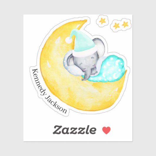 Sticker Bébé mignon Eléphant dormant sur la Lune Vinyl (Feuille)