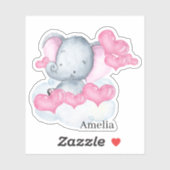 Sticker Bébé mignon fille éléphant et rose amour Coeurs Vi (Feuille)