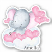 Sticker Bébé mignon fille éléphant et rose amour Coeurs Vi (Devant)