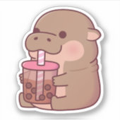 Sticker Bébé mignon Hippo Boire Boba Tea (Devant)