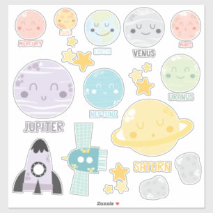 Sticker Bébé mignon Kawaii Planètes système solaire