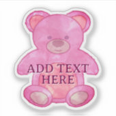 Sticker Bébé mignon Ours En Rose Texte Personnalisé (Devant)