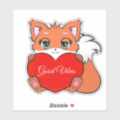 Sticker Bébé mignon renard avec coeur Good Vibes (Feuille)