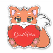 Sticker Bébé mignon renard avec coeur Good Vibes (Devant)