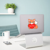 Sticker Bébé mignon renard avec coeur Good Vibes (Ordinateur portable sur le bureau)