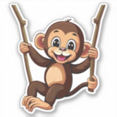 Sticker Bébé mignon Singe Se Balançant Sur La Flèche D'Arb (Devant)