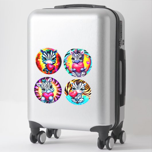 Sticker Bébé mignon Zèbres avec Coeurs (Sur valise)