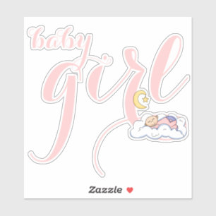 Sticker Bébé mignonne dort fille rose typographie pépinièr