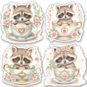 Sticker Bébé Raton laveur Élégant dans une Tasse à Thé -