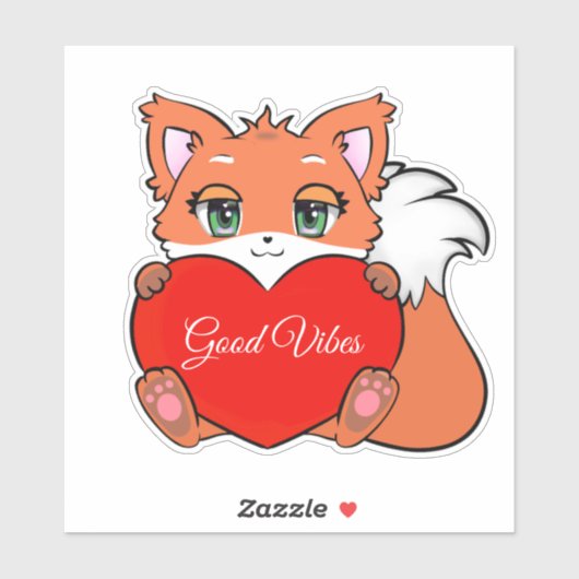 Sticker Bébé renard mignon avec des vibrations positives d (Feuille)