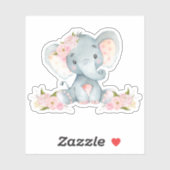 Sticker Bébé rose floral mignon Eléphant Coupé Vinyl (Feuille)