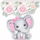 Sticker Bébé rose mignon éléphant et frontière Rose (Devant)