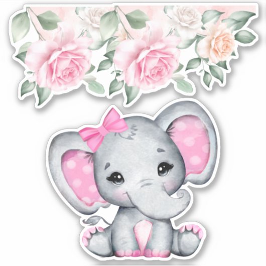Sticker Bébé rose mignon éléphant et frontière Rose (Devant)