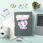 Sticker Bébé rose mignon éléphant et frontière Rose (Couverture iPad)