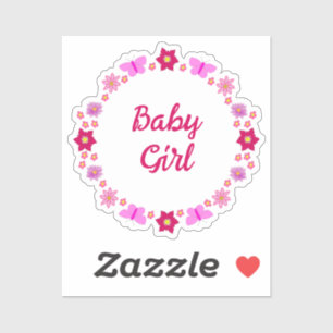 Sticker Bébé rose Papillons et fleurs personnalisés