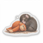 Sticker Bébé singe abandonné avec poupée de confort substi (Devant)