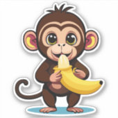 Sticker Bébé singe mignon avec son repas préféré la banane (Devant)
