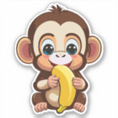 Sticker Bébé singe mignon avec son repas préféré la banane (Devant)