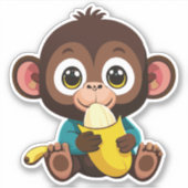 Sticker Bébé singe mignon avec son repas préféré la banane (Devant)
