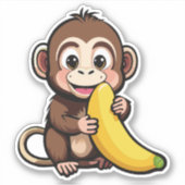 Sticker Bébé singe mignon avec son repas préféré la banane (Devant)