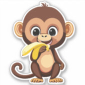 Sticker Bébé singe mignon avec son repas préféré la banane (Devant)