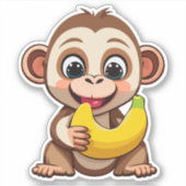 Sticker Bébé singe mignon avec son repas préféré la banane (Devant)