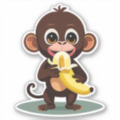Sticker Bébé singe mignon avec son repas préféré la banane (Devant)