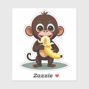 Sticker Bébé singe mignon avec son repas préféré la banane