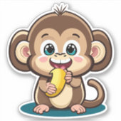 Sticker Bébé singe mignon avec son repas préféré la banane (Devant)