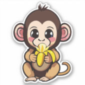 Sticker Bébé singe mignon avec son repas préféré la banane (Devant)