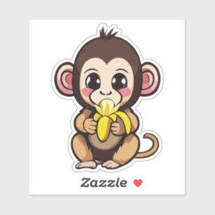 Sticker Bébé singe mignon avec son repas préféré la banane