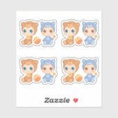 Sticker Bébé Twins Bear Chat Jumpsuit Ensemble de 4 (Feuille)