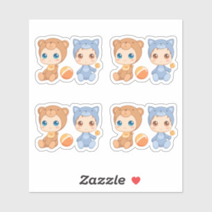 Sticker Bébé Twins Bear Chat Jumpsuit Ensemble de 4