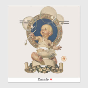 Sticker Bébés Vintage Bulles par J.C. Leyendecker Nursery
