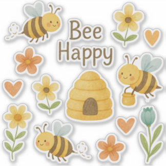Sticker "BEE HAPPY"- Abeilles douces avec fleurs