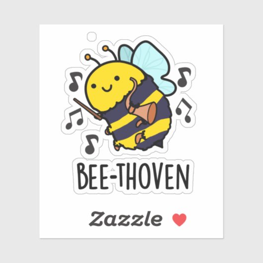 Sticker Bee-thoven Funny Music Bee Pun (Feuille)