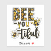 Sticker Bee You Ti Ful Honeybees Sunflowers (Feuille)