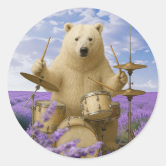 Sticker: Beer spelen drums met bloemenontwerp Ronde Sticker