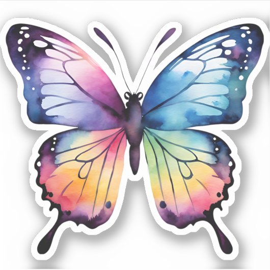 Sticker Belle aquarelle Arc-en-ciel Monarque Papillon (Devant)