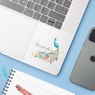 Sticker Belle aquarelle bleu paon I
